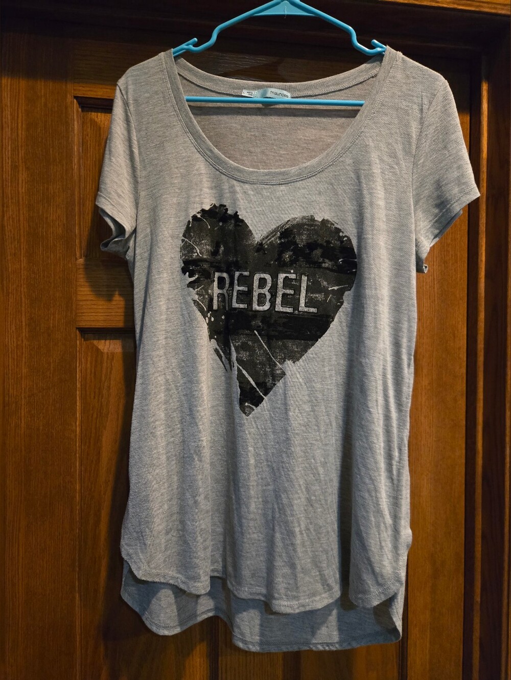 Maurices Gray Short Sleeve Tee with Black 'Rebel' Heart Graphic